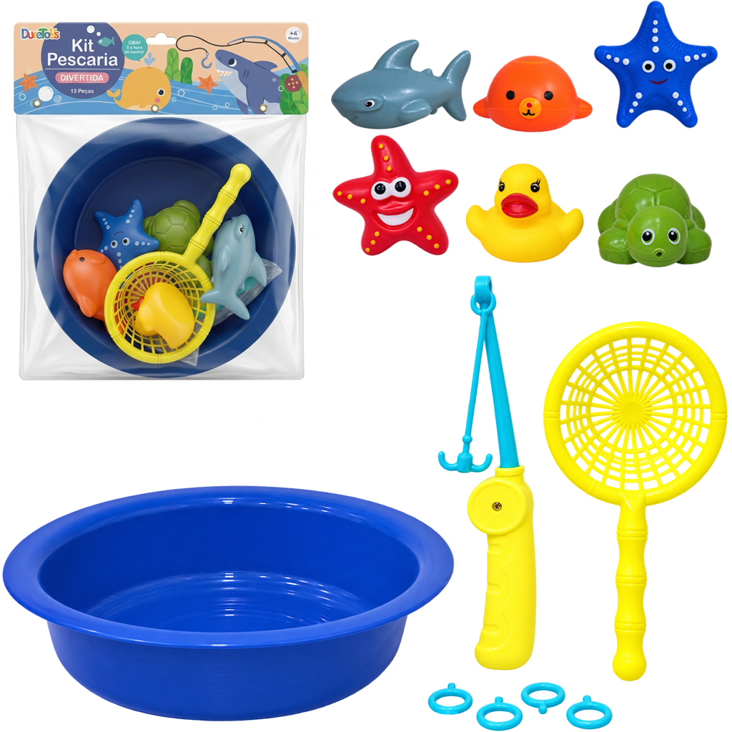 BRINQUEDO PARA BANHO PESCARIA COM BICHINHOS + ACESSORIOS 13 PECAS 