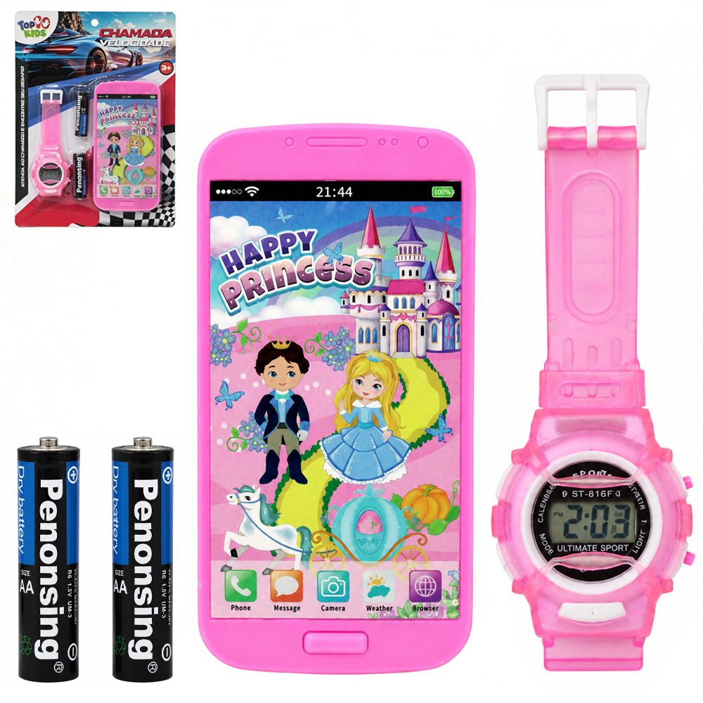 CELULAR MUSICAL INFANTIL A PILHA COM RELOGIO DE PULSO A BATERIA CHAMADA VELOCIDADE TOP KIDS