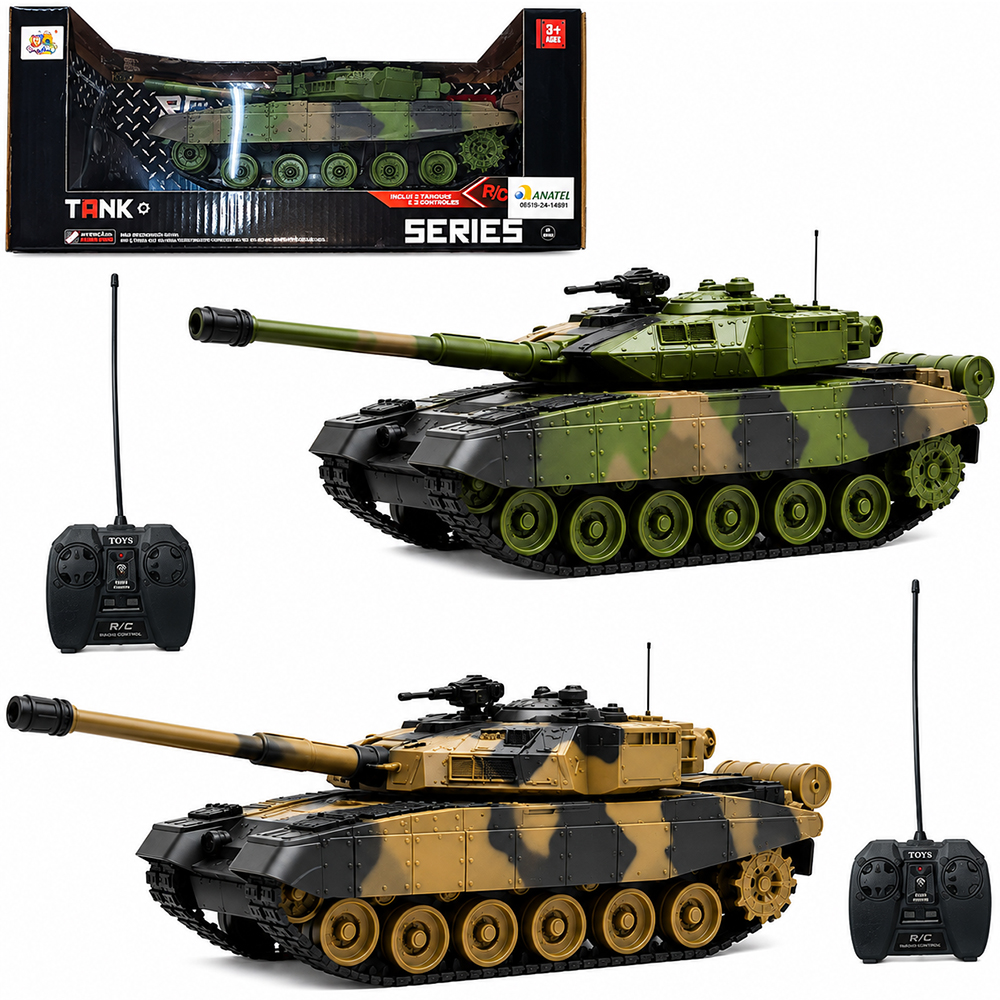 TANQUE DE GUERRA COM CONTROLE REMOTO SEM FIO SERIES 7 FUNCOES + SOM E LUZ A BATERIA RECARREGAVEL