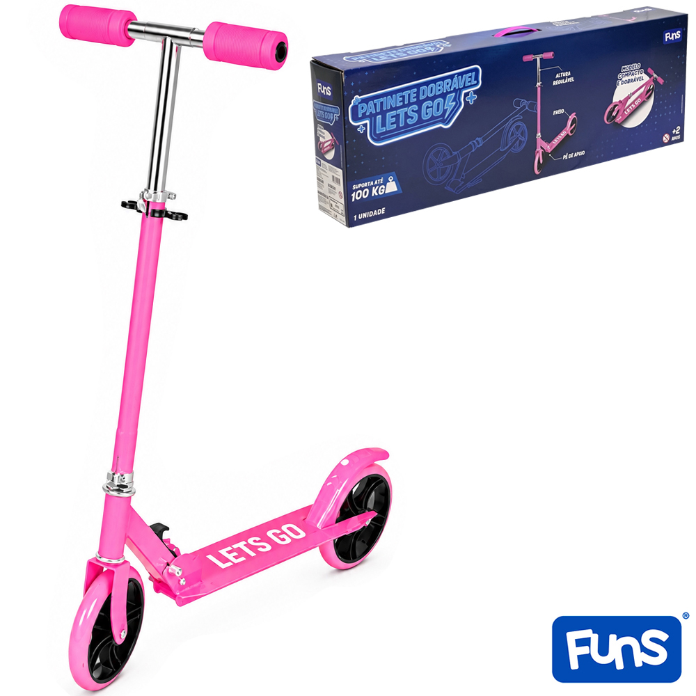 PATINETE DE METAL DOBRAVEL LETS GO COM 2 RODAS + FREIO TRASEIRO + PE DE APOIO FUNS 98X81X33CM