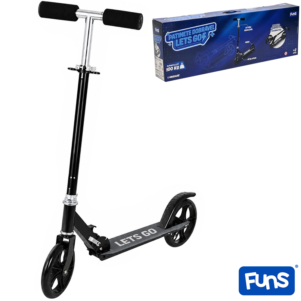 PATINETE DE METAL DOBRAVEL LETS GO COM 2 RODAS + FREIO TRASEIRO + PE DE APOIO FUNS 98X81X33CM