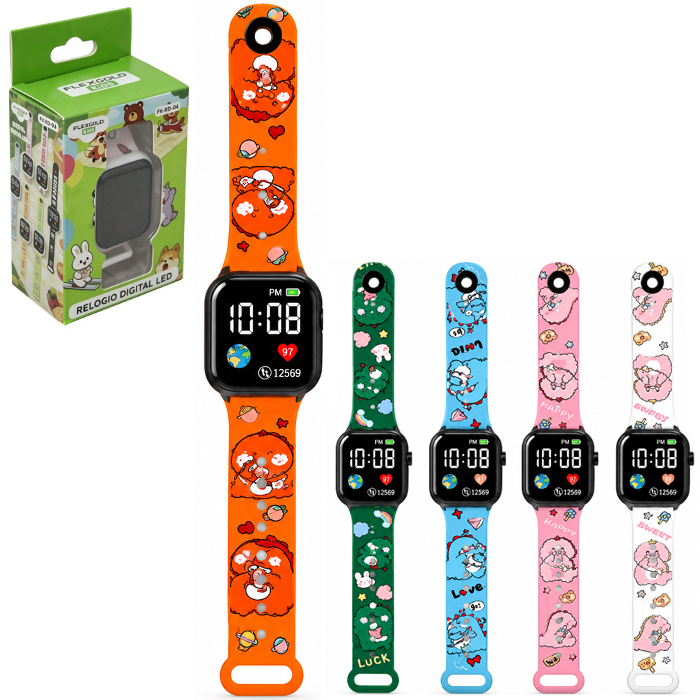 RELOGIO DE PULSO DIGITAL DE LED A BATERIA FLEXGOLD KIDS