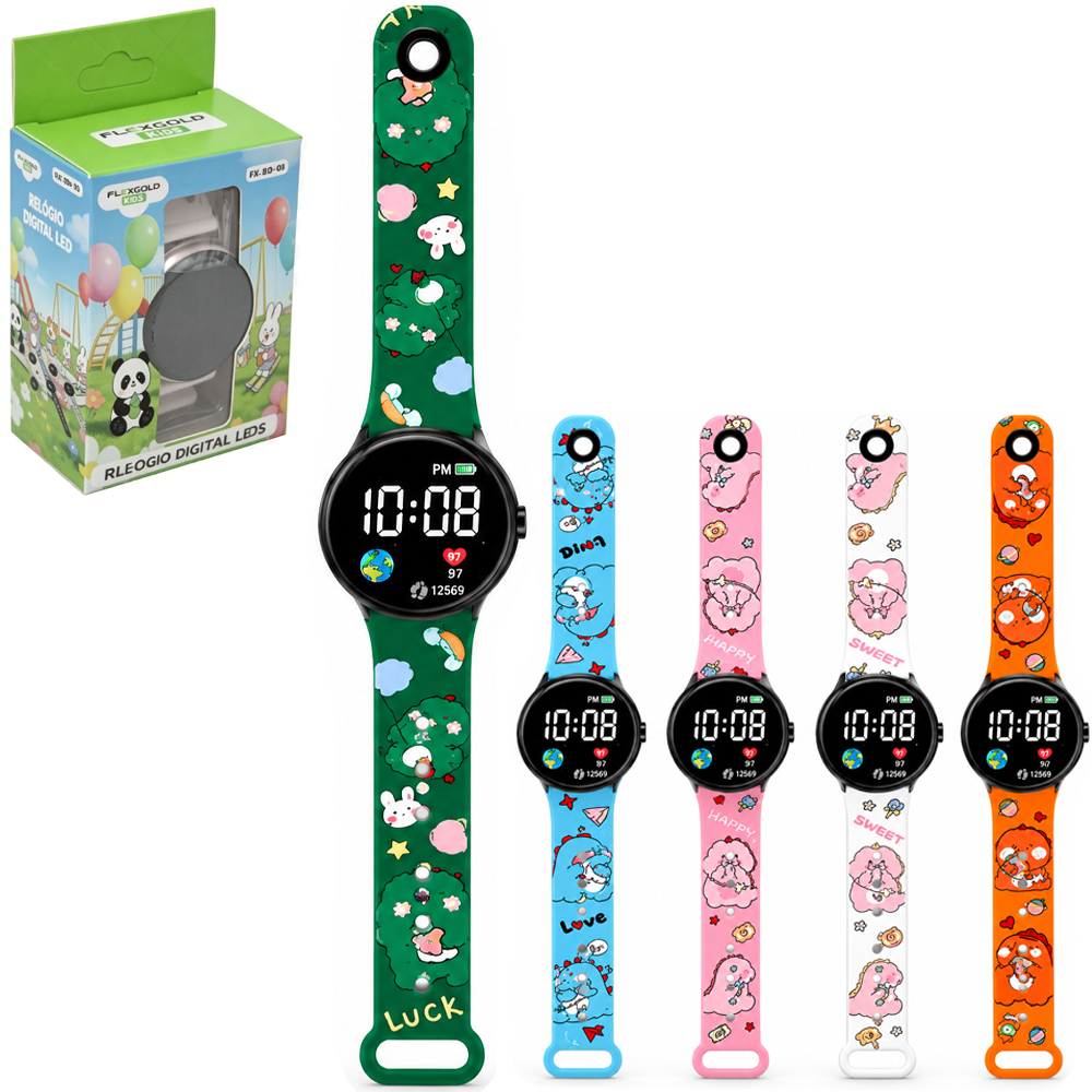 RELOGIO DE PULSO DIGITAL DE LED A BATERIA FLEXGOLD KIDS 