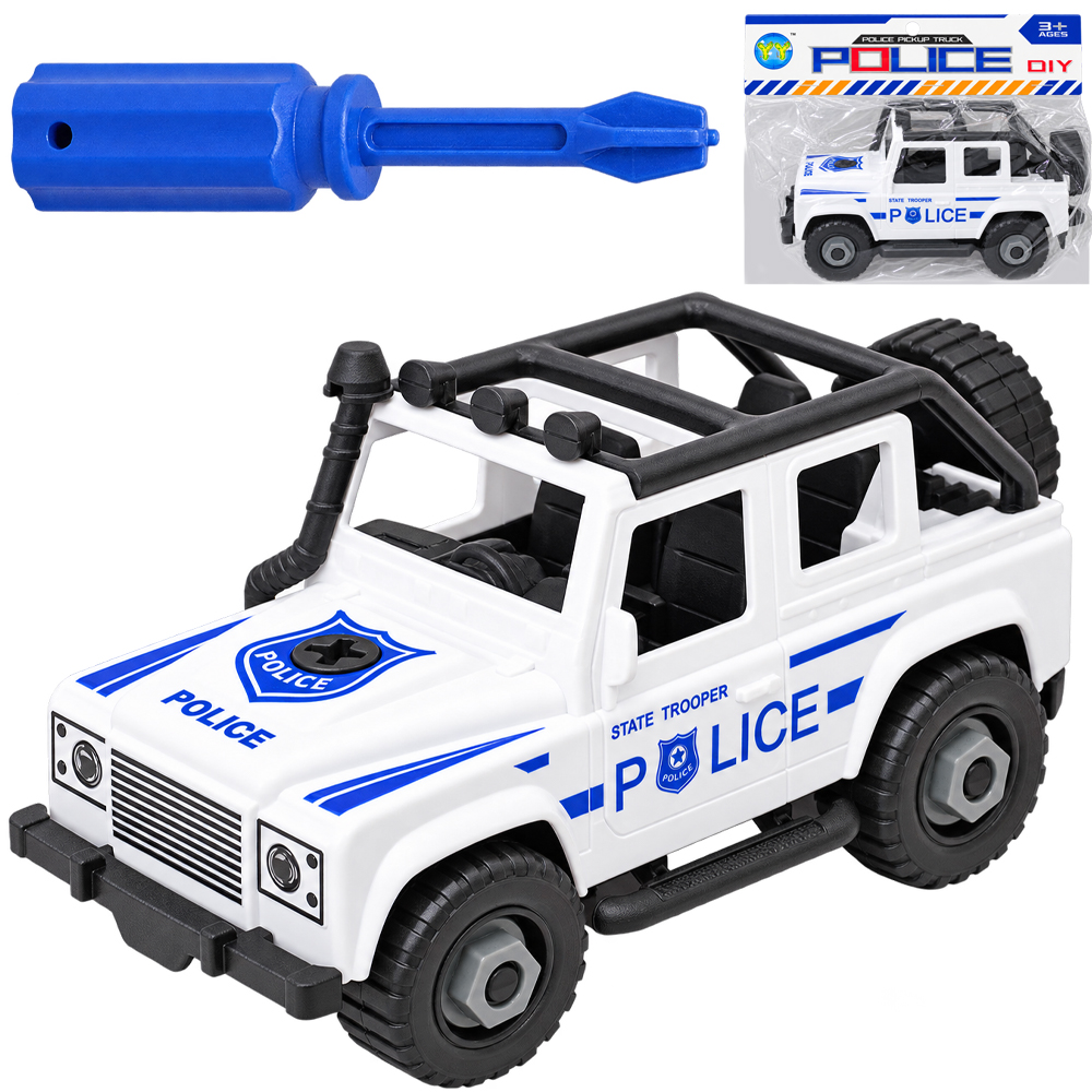CARRO JEEP POLICIA MONTA E DESMONTA DIDATICO COM ACESSORIO RODA LIVRE X-CELL