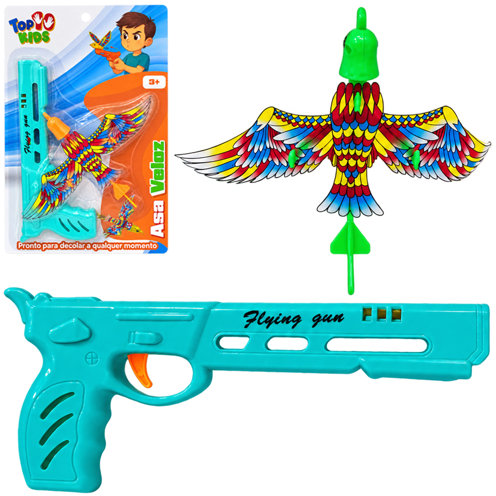 PISTOLA LANCA PASSARO ASA VELOZ COM 1 PASSARO + LUZ A BATERIA TOP KIDS