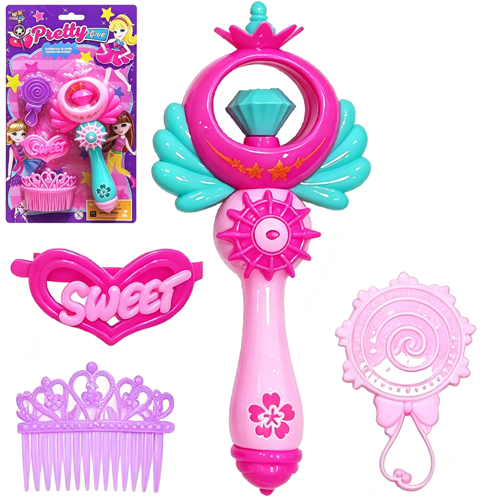 KIT BELEZA INFANTIL COM VARINHA MAGICA / CETRO + ACESSORIOS PRETTY JESSIE 4 PECAS 
