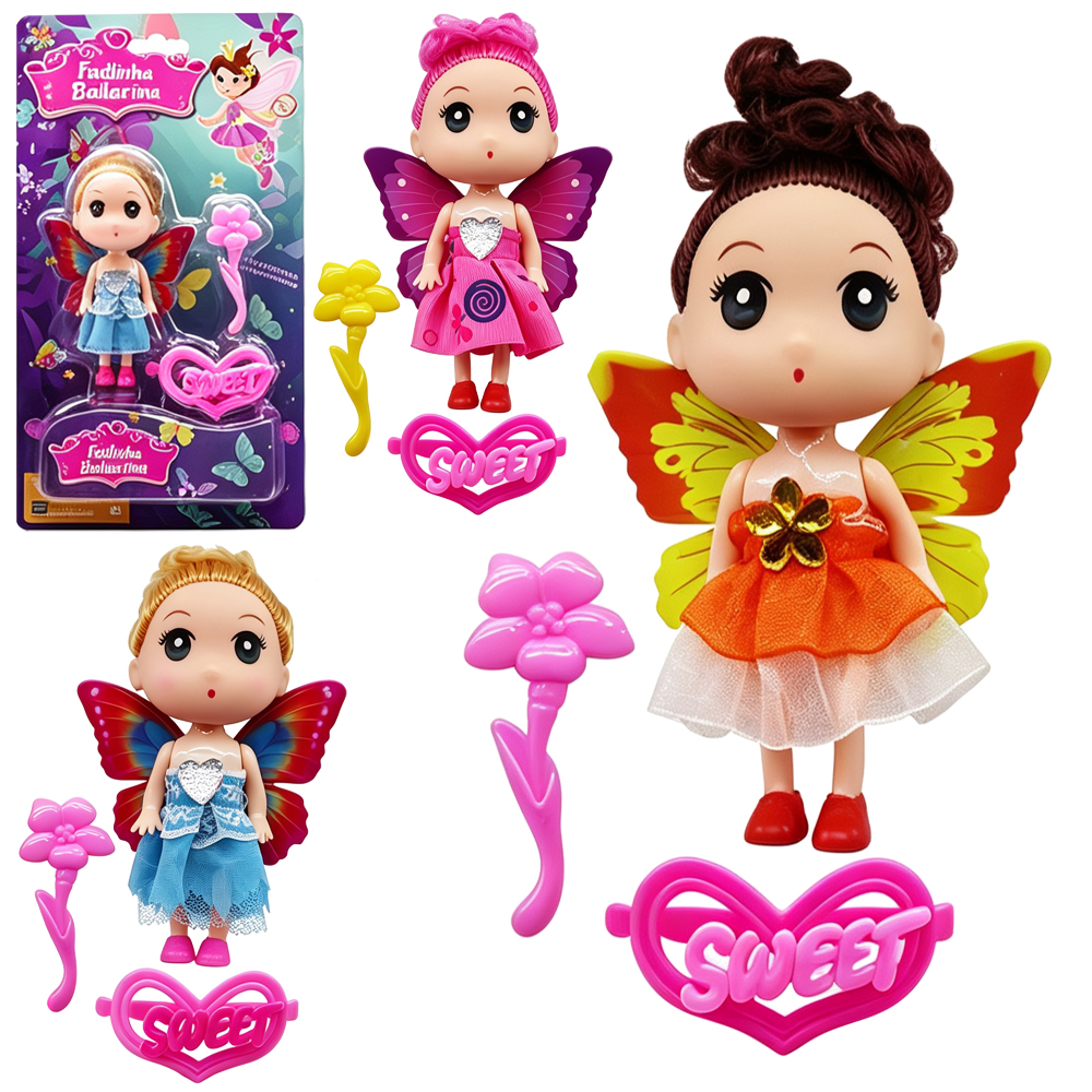 KIT BELEZA INFANTIL COM BONECA FADA + ESCOVA E ACESSORIO FADINHA BAILARINA
