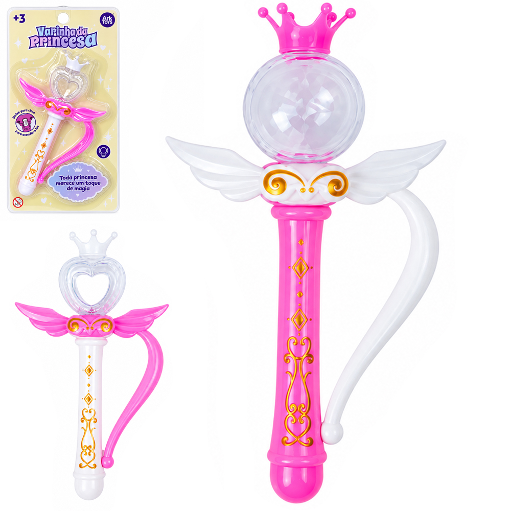 VARINHA MAGICA / CETRO COROA CORACAO PRINCESA COM LUZ A BATERIA 18CM