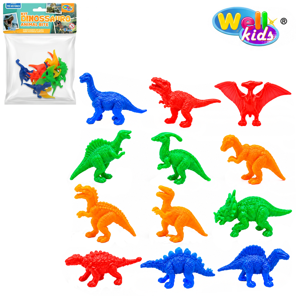 KIT ANIMAL DINOSSAURO DE PVC ANIMAL BITE COM 12 PECAS 