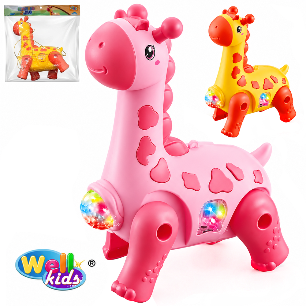 GIRAFA GIRAFINHA JILO COM MOVIMENTO + SOM + LUZ E CORDAO A PILHA 