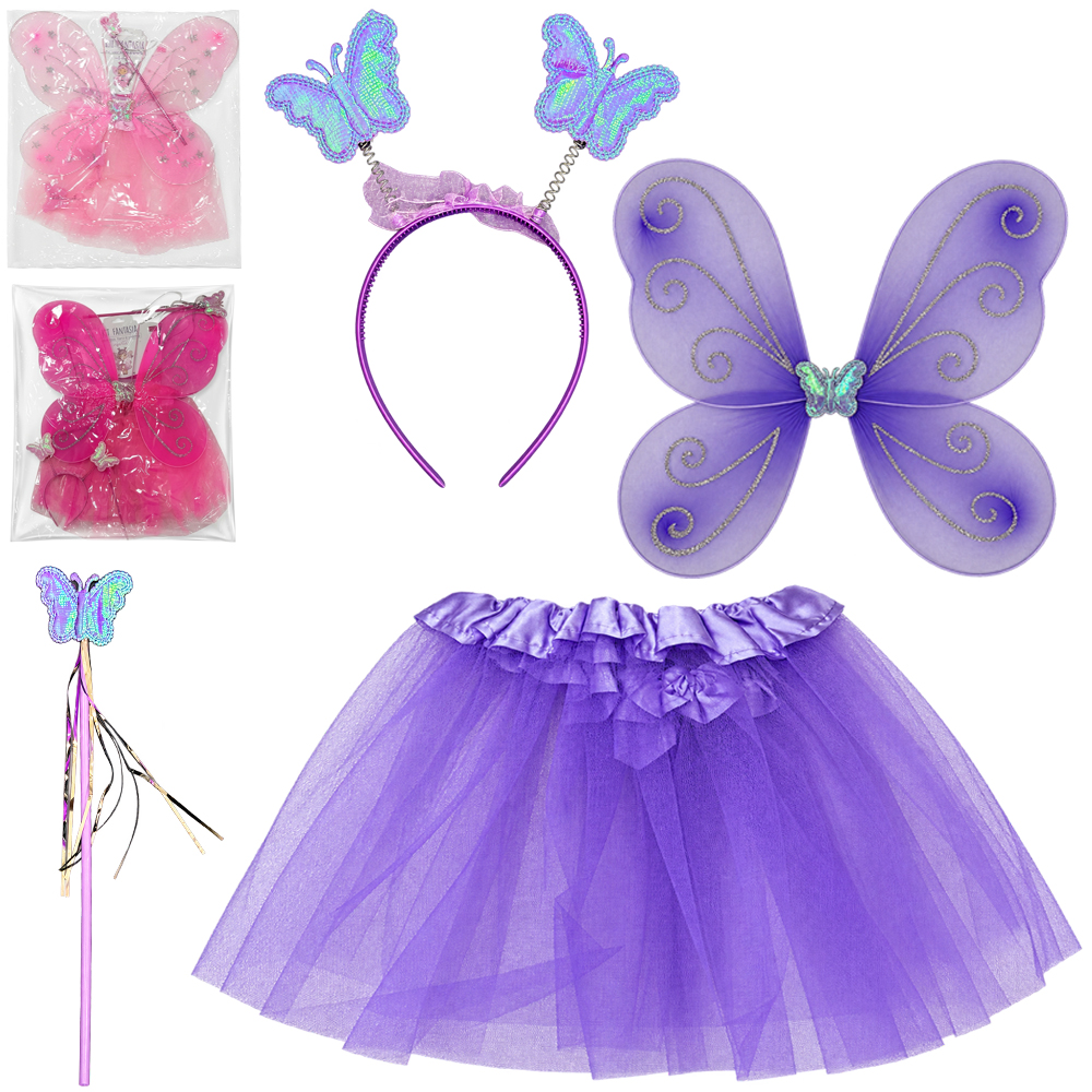 KIT FANTASIA INFANTIL BORBOLETA COM SAIA + ASAS + TIARA E VARINHA