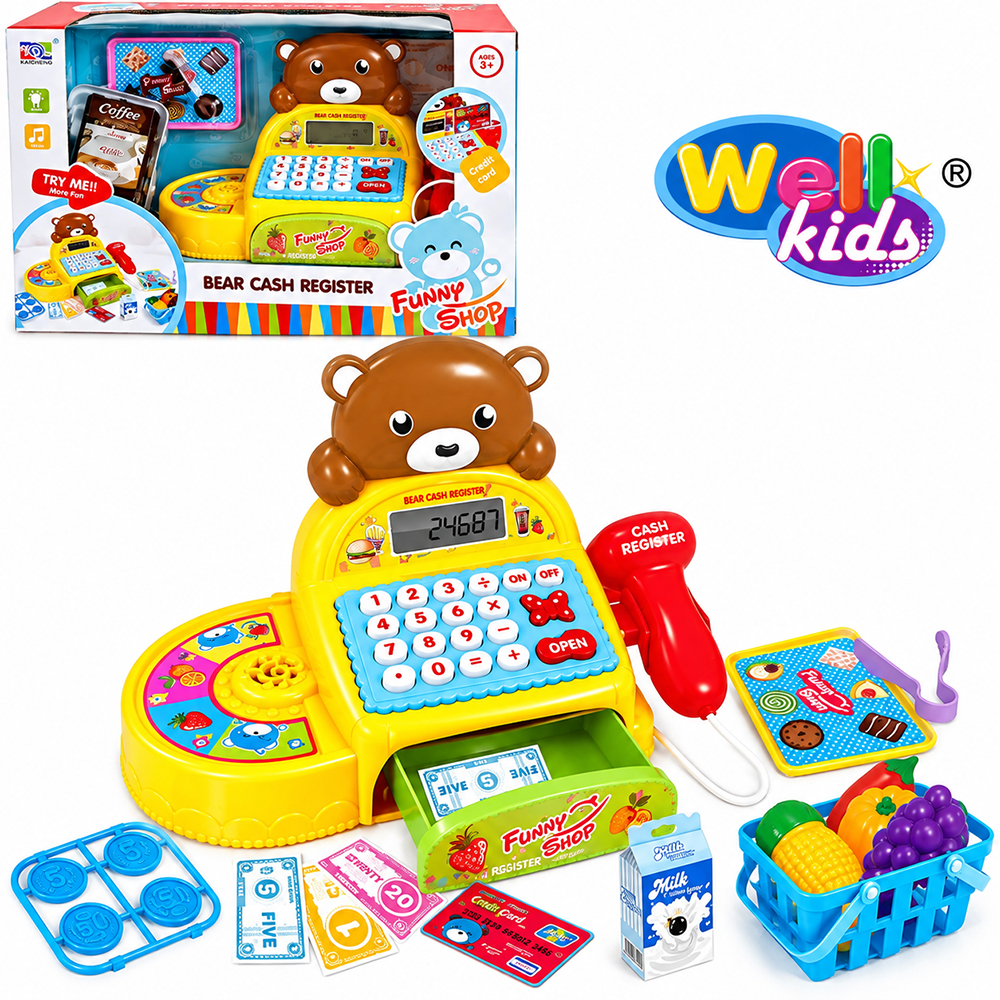 CAIXA REGISTRADORA COM SOM + LUZ E ACESSORIOS LITTLE BEAR A PILHA 12 PECAS