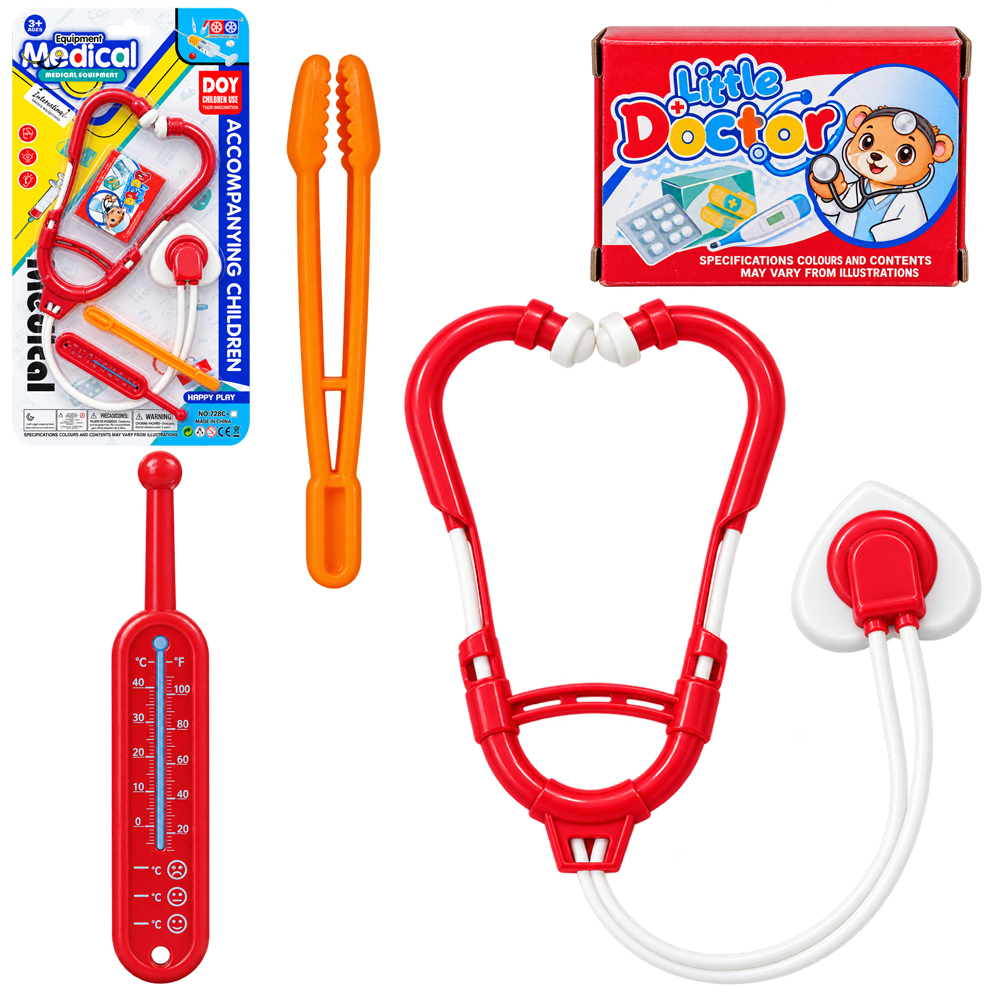 KIT MEDICO INFANTIL COM ESTETOSCOPIO E ACESSORIOS MEDICAL 4 PECAS