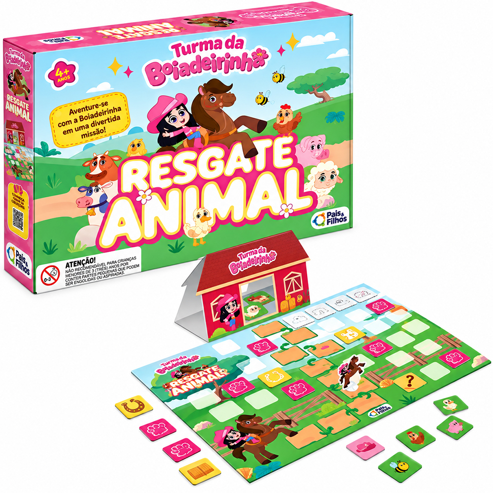 JOGO TURMA DA BOIADEIRINHA RESGATE ANIMAL COM CELEIRO + TABULEIRO + 24 FICHAS E PEAO