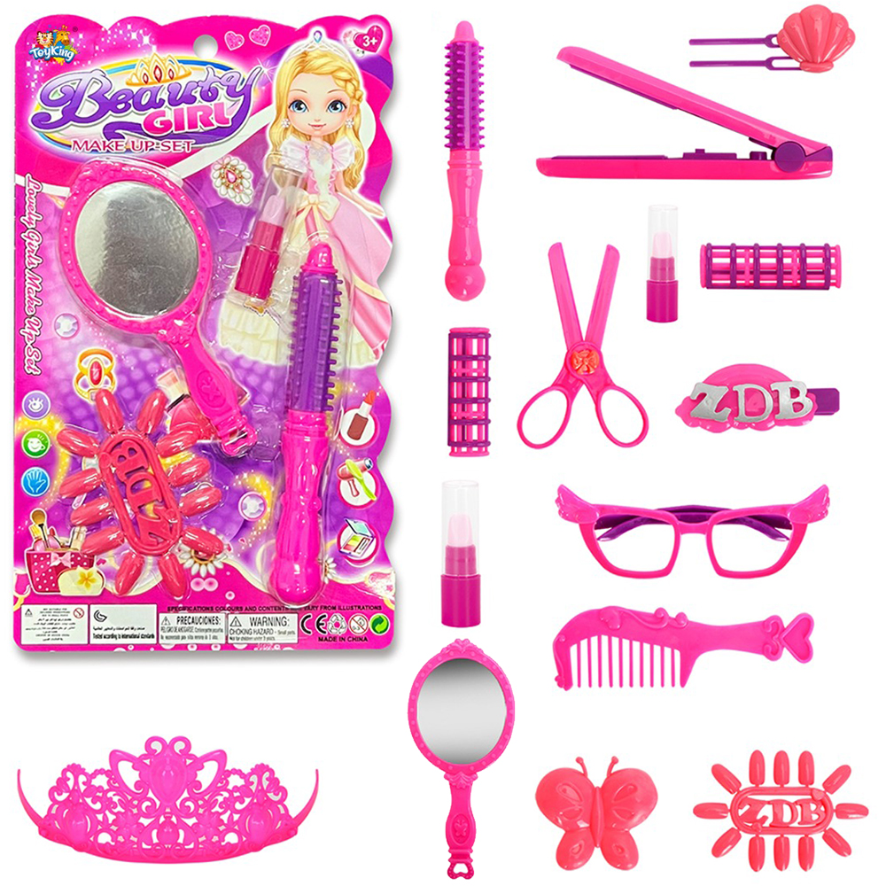 KIT BELEZA INFANTIL COM CHAPINHA + TESOURA E ACESSORIOS BEAUTY GIRL MAKE UP-SET 5 PECAS