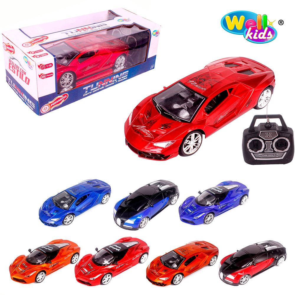 CARRO COM CONTROLE REMOTO SEM FIO TUNNING POSSANTES 7 FUNCOES COM LUZ A PILHA WELLKIDS