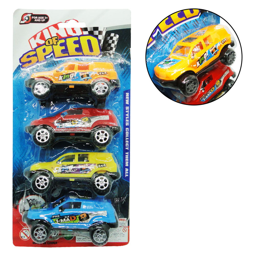 CARRO PICK-UP A FRICCAO PULL BACK KING OF SPEED COLORS COM 4 PECAS NA CARTELA