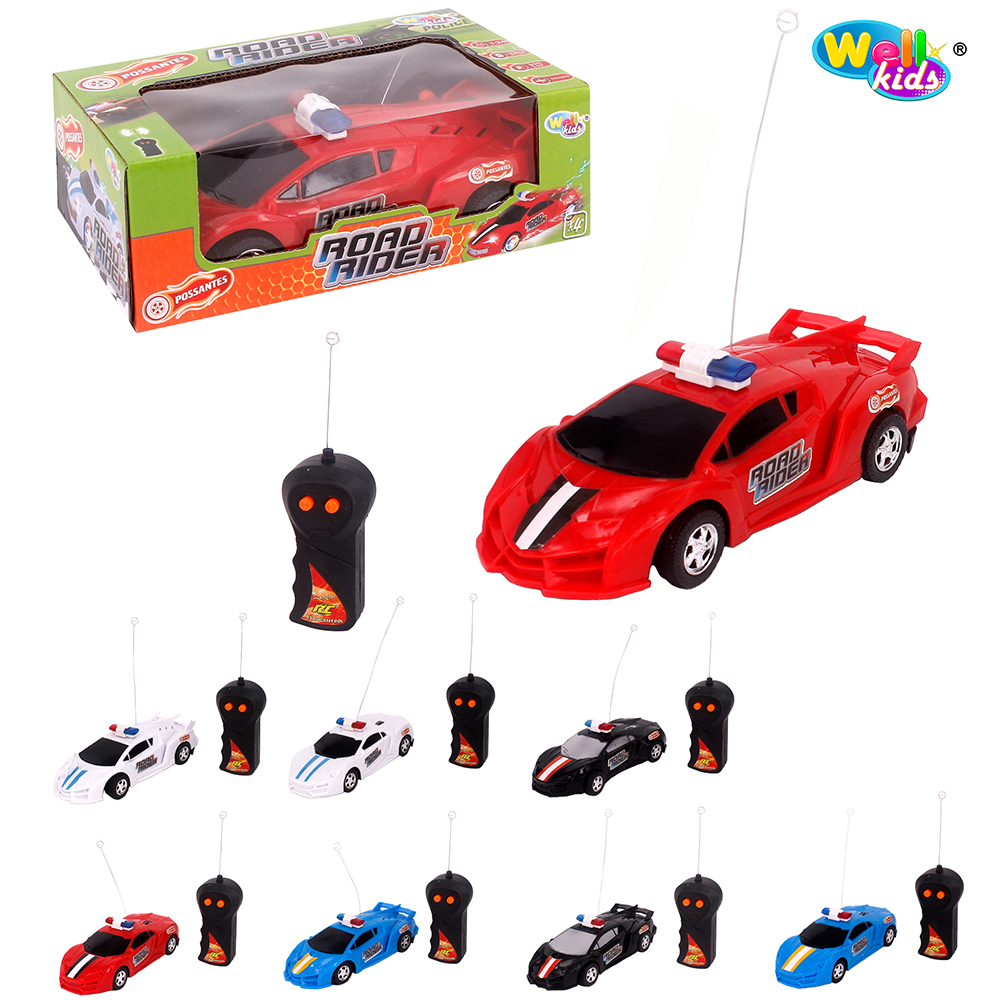 CARRO COM CONTROLE REMOTO SEM POLICIA ROAD RIDER POSSANTES 3 FUNCOES COM LUZ A PILHA WELLKIDS