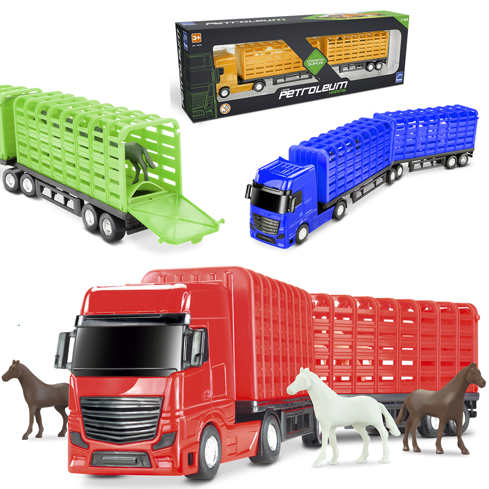 Caminhão Haras Carreta Bitrem Petroleum Vermelho com Cavalo - Roma  Brinquedos - Lojas Rao