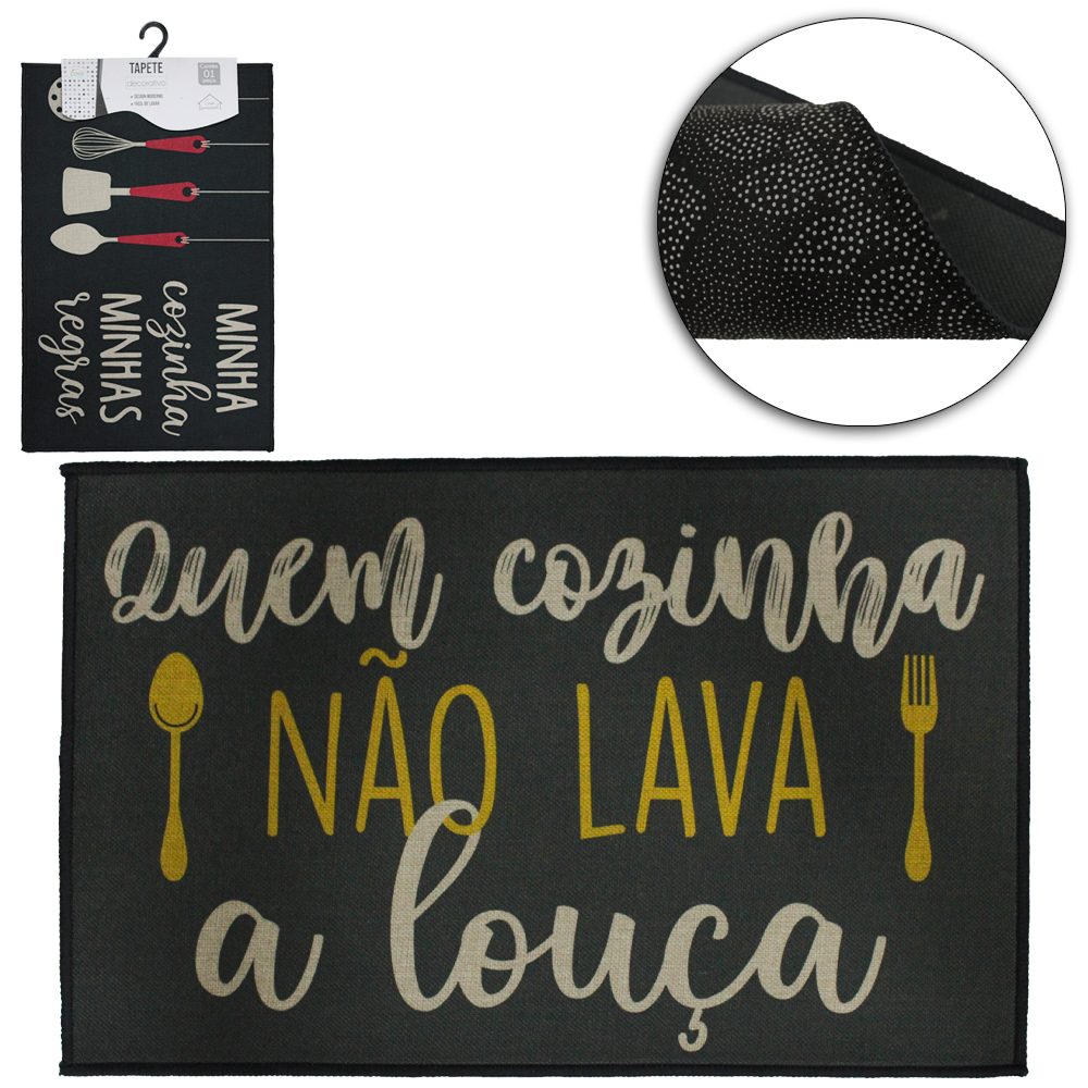 TAPETE CAPACHO DE POLIESTER RETANGULAR ANTIDERRAPANTE COZINHA 58X38CM DT5102 FX/TP