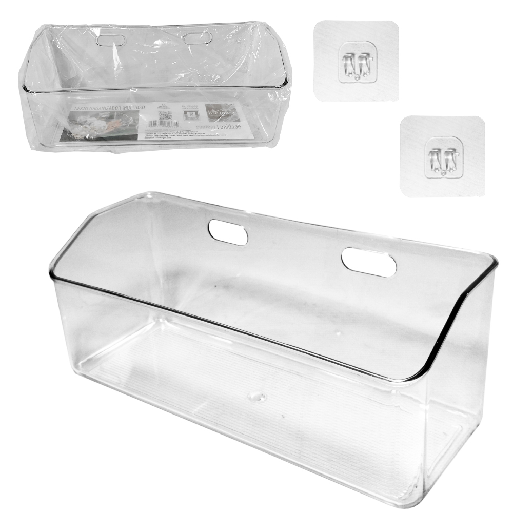 CESTO ORGANIZADOR DE PLASTICO PET FLEXIVEL RETANGULAR AUTOADESIVO 26X10X10CM