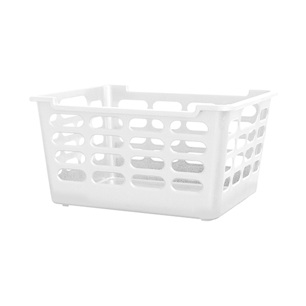 CESTO ORGANIZADOR DE PLASTICO RETANGULAR VAZADO COM ALCA ATENAS PEQUENO BRANCO 29,5X25X15,5CM