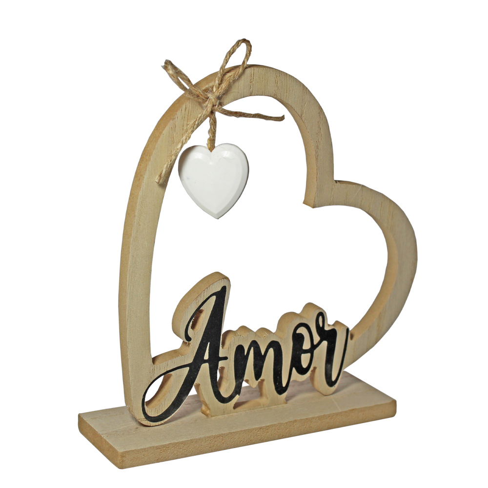 ENFEITE DE MESA DE MADEIRA MDF CORACAO AMOR 17X14,5X4,5CM