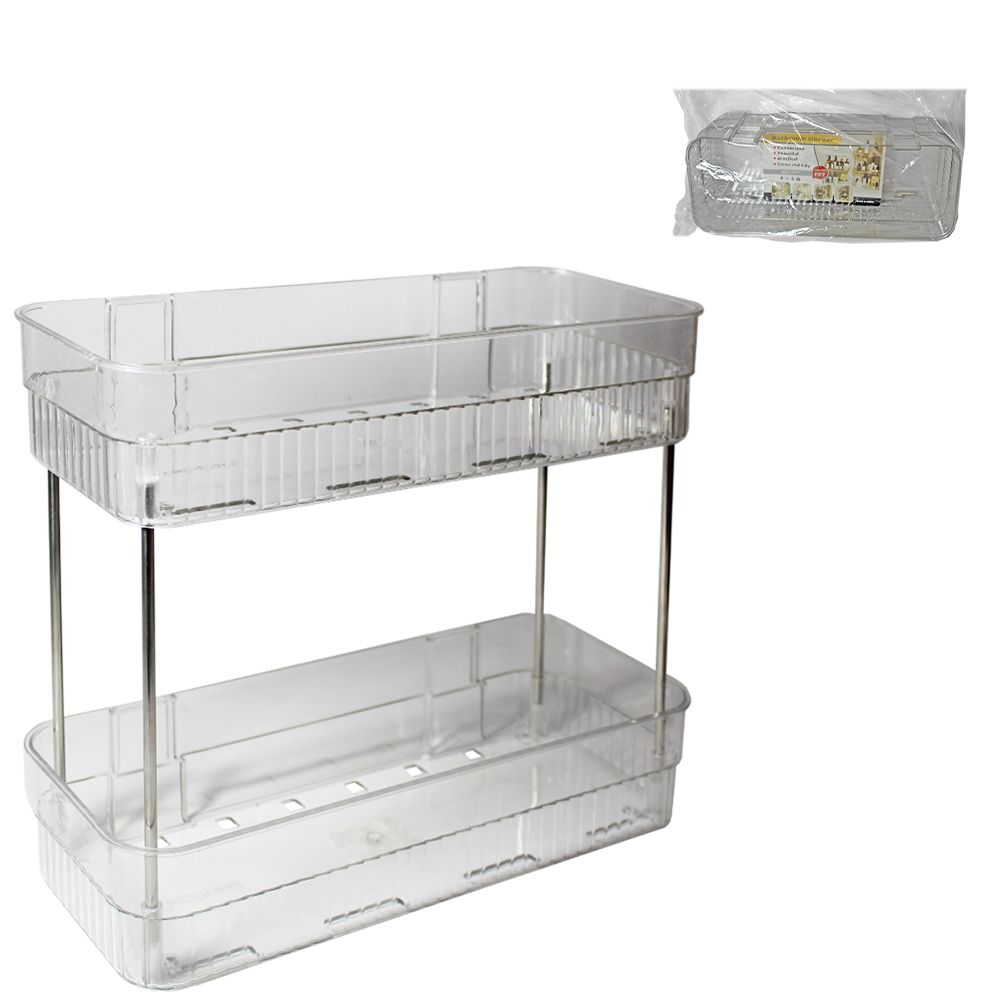 ORGANIZADOR PRATELEIRA DUPLA DE PLASTICO PET FLEXIVEL / METAL RETANGULAR 4 TUBOS 31X28X12,5CM