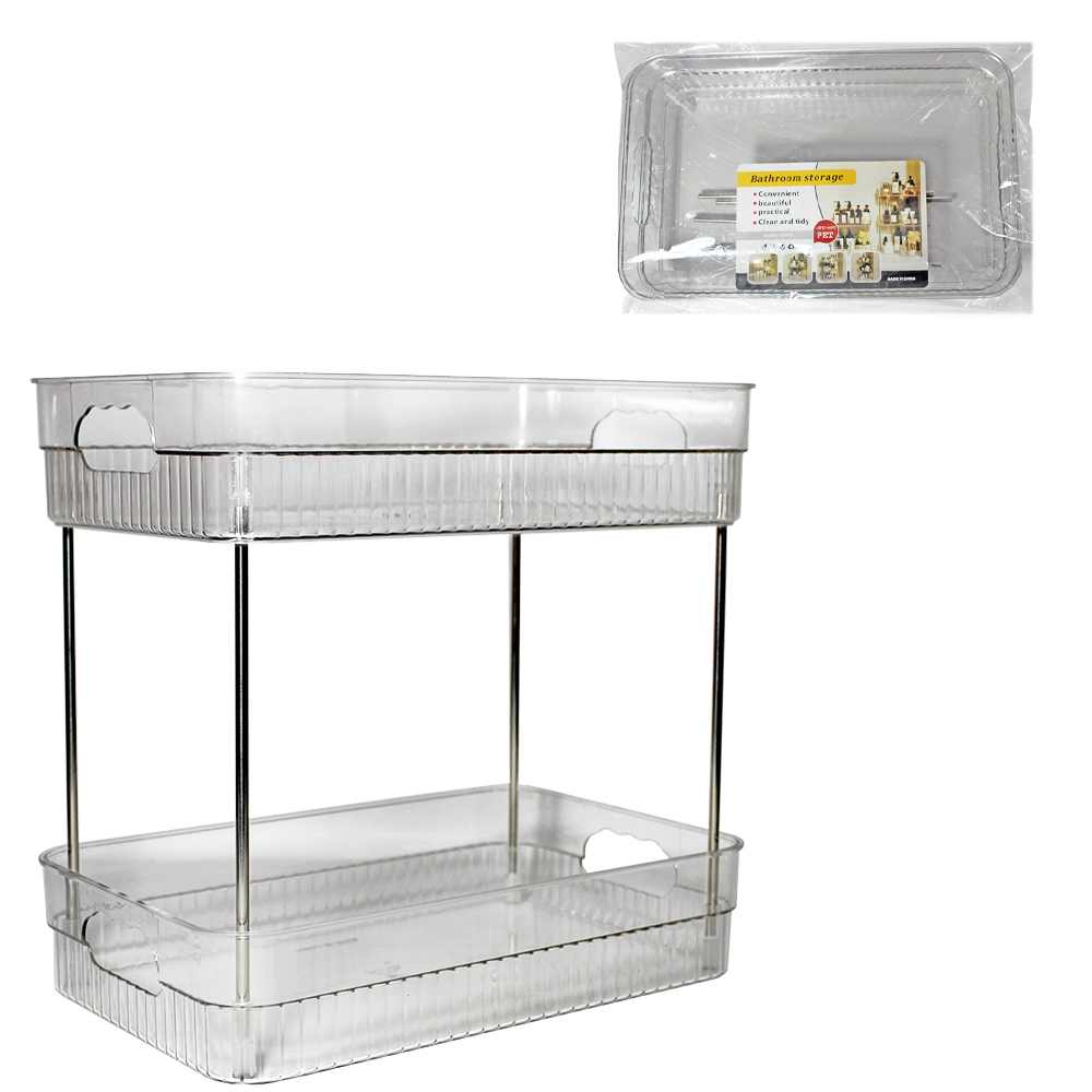 ORGANIZADOR PRATELEIRA DUPLA DE PLASTICO PET FLEXIVEL / METAL RETANGULAR 4 TUBOS 28,5X27,5X18CM