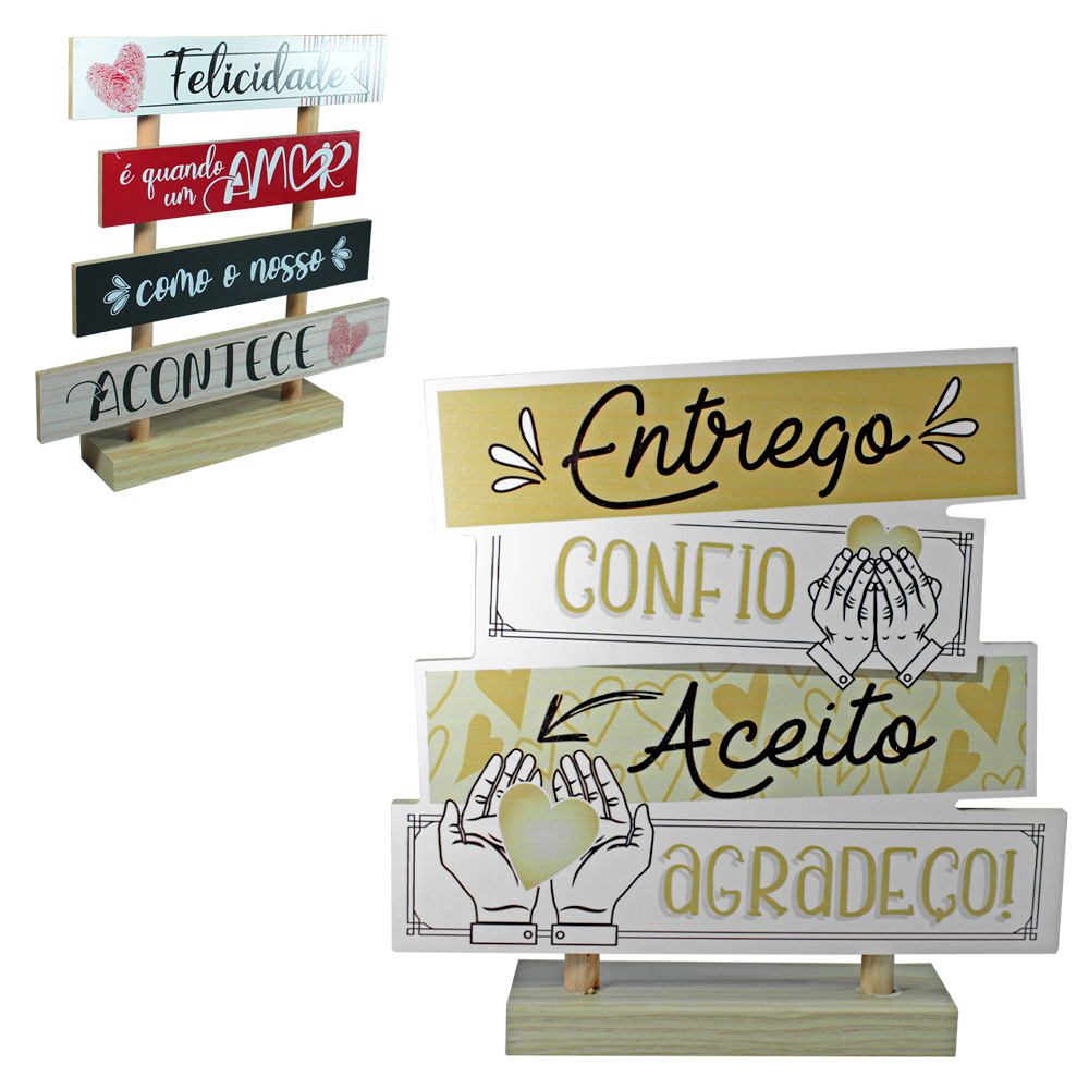 ENFEITE DE MESA PLACA DE MADEIRA MDF FRASES 25X24X5CM