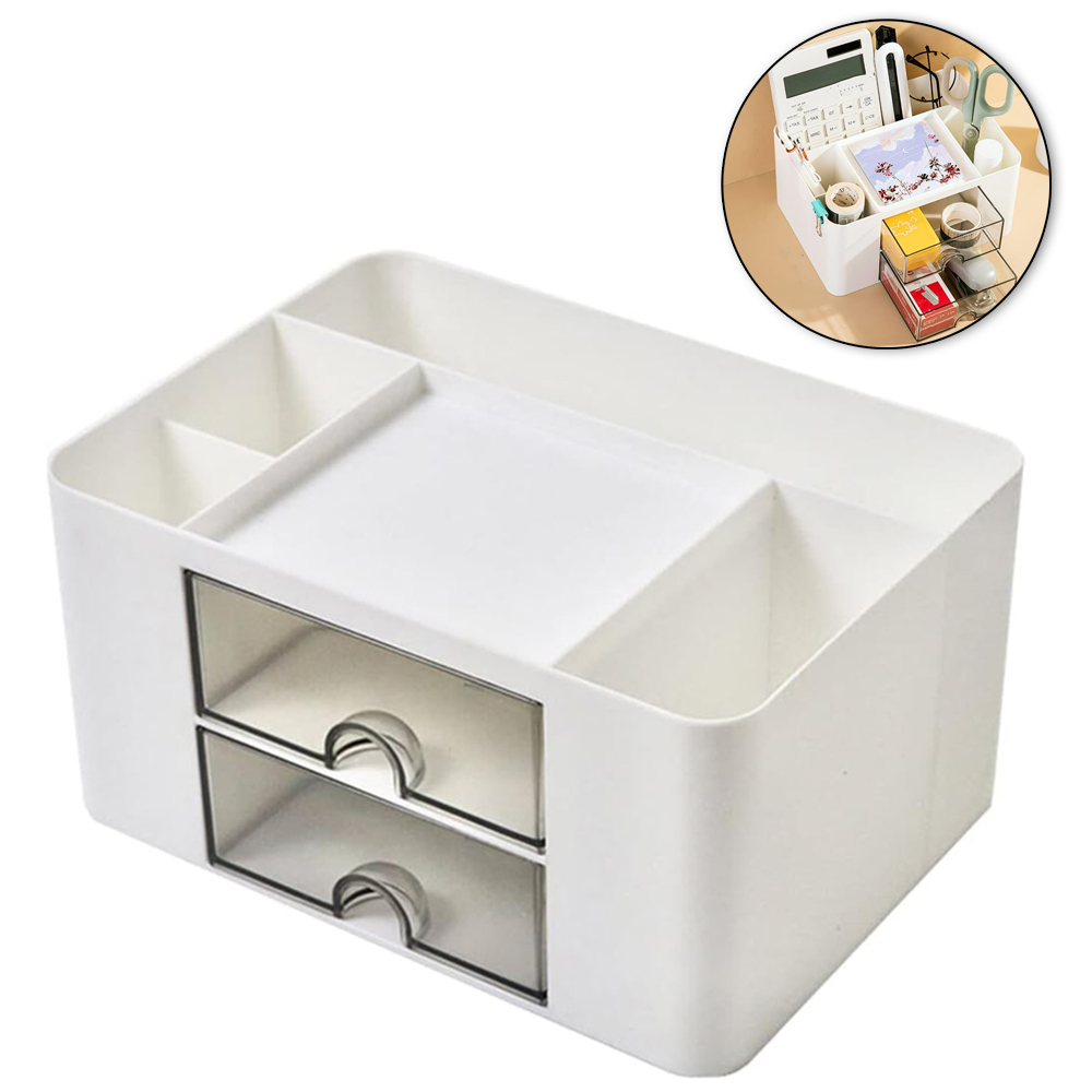 ORGANIZADOR DE PLASTICO RETANGULAR COM 4 CAVIDADES + 2 GAVETAS 20X14,5X10CM