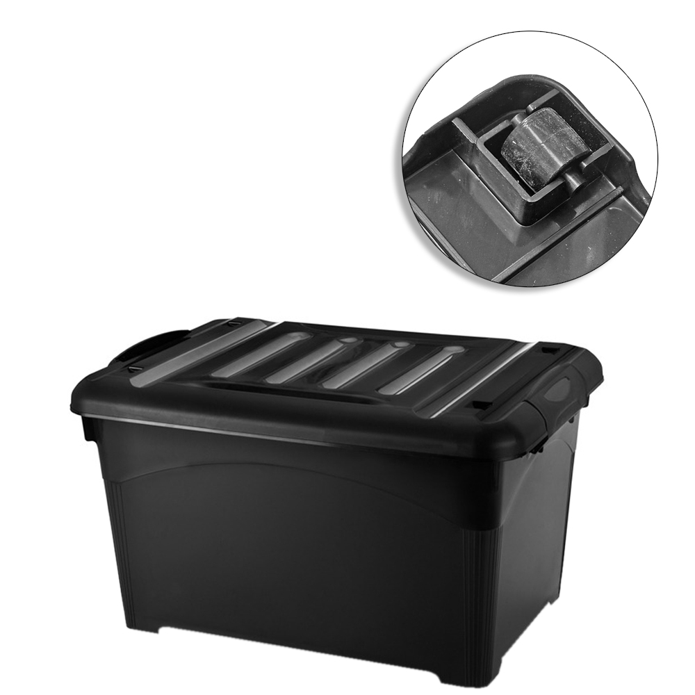 CAIXA ORGANIZADOR CONTAINER DE PLASTICO RETANGULAR BLACK COM RODIZIO + TAMPA E ALCA 25L 44X31X27CM  