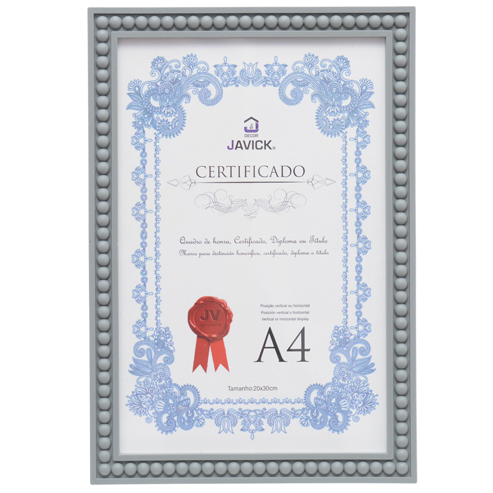 QUADRO PARA DIPLOMAS / CERTIFICADOS A4 DE PLASTICO BOLINHAS CINZA 30X20CM 