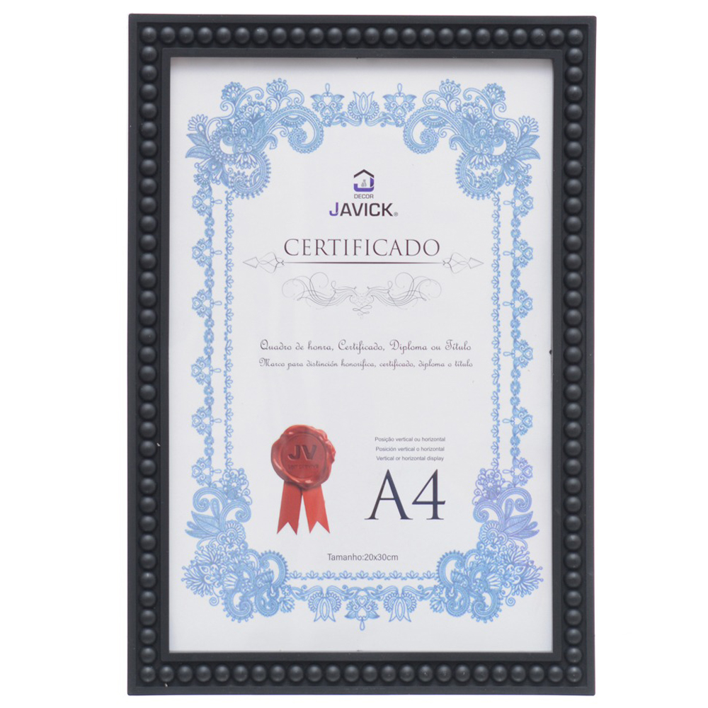 QUADRO PARA DIPLOMAS / CERTIFICADOS A4 DE PLASTICO BOLINHAS PRETO 30X20CM  