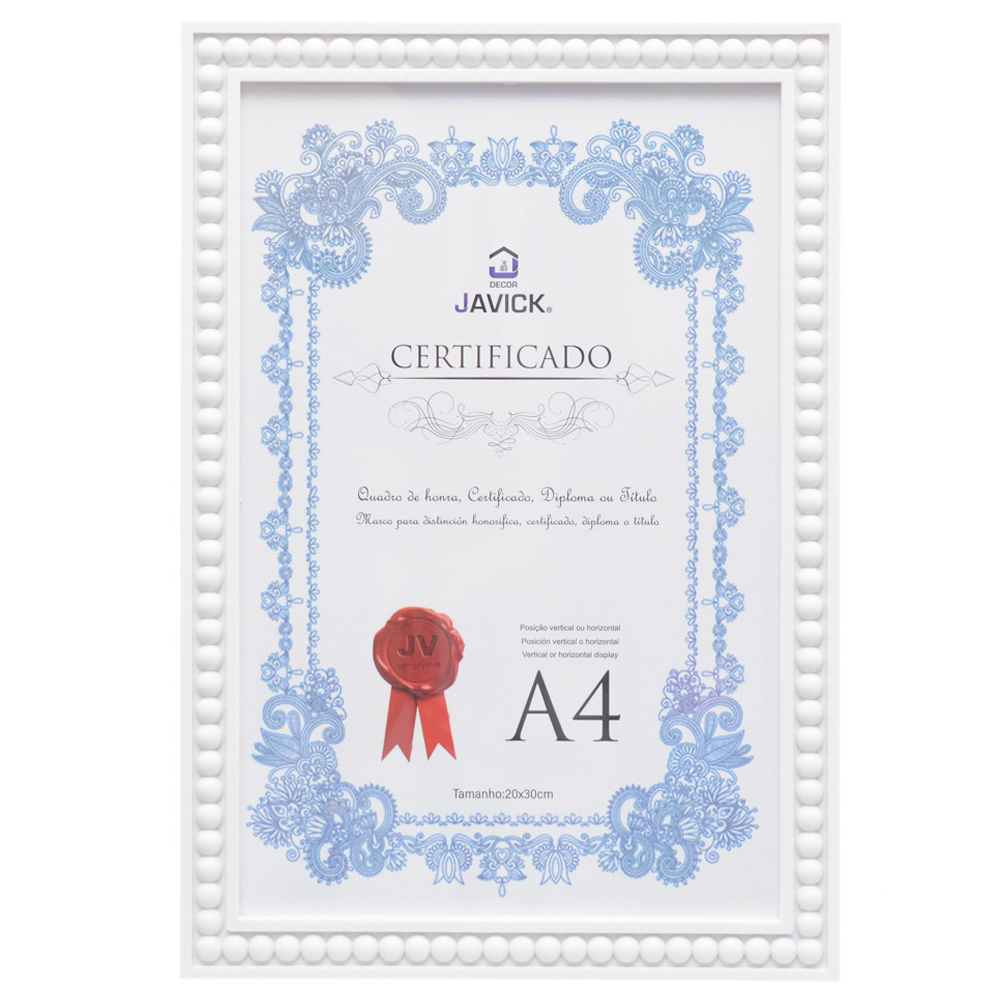 QUADRO PARA DIPLOMAS / CERTIFICADOS A4 DE PLASTICO BOLINHAS BRANCO 30X20CM  