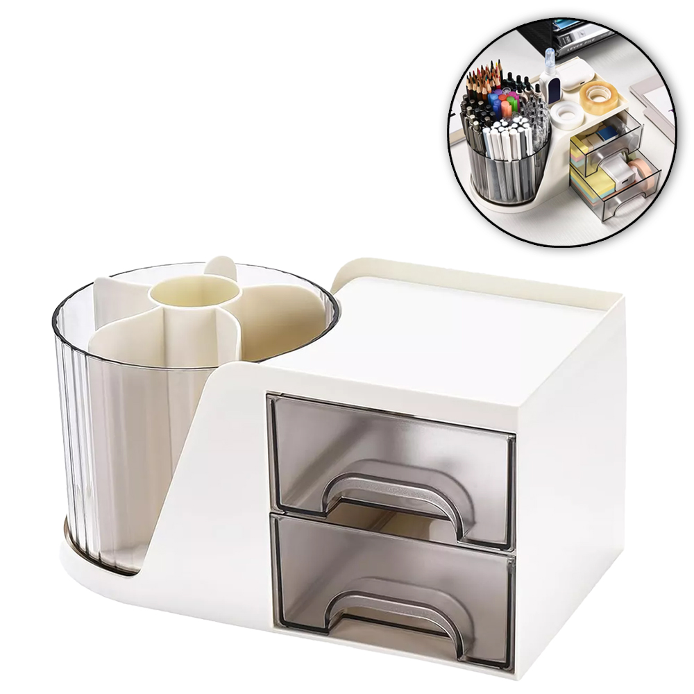 ORGANIZADOR DE MESA GIRATORIO DE PLASTICO COM 2 GAVETAS