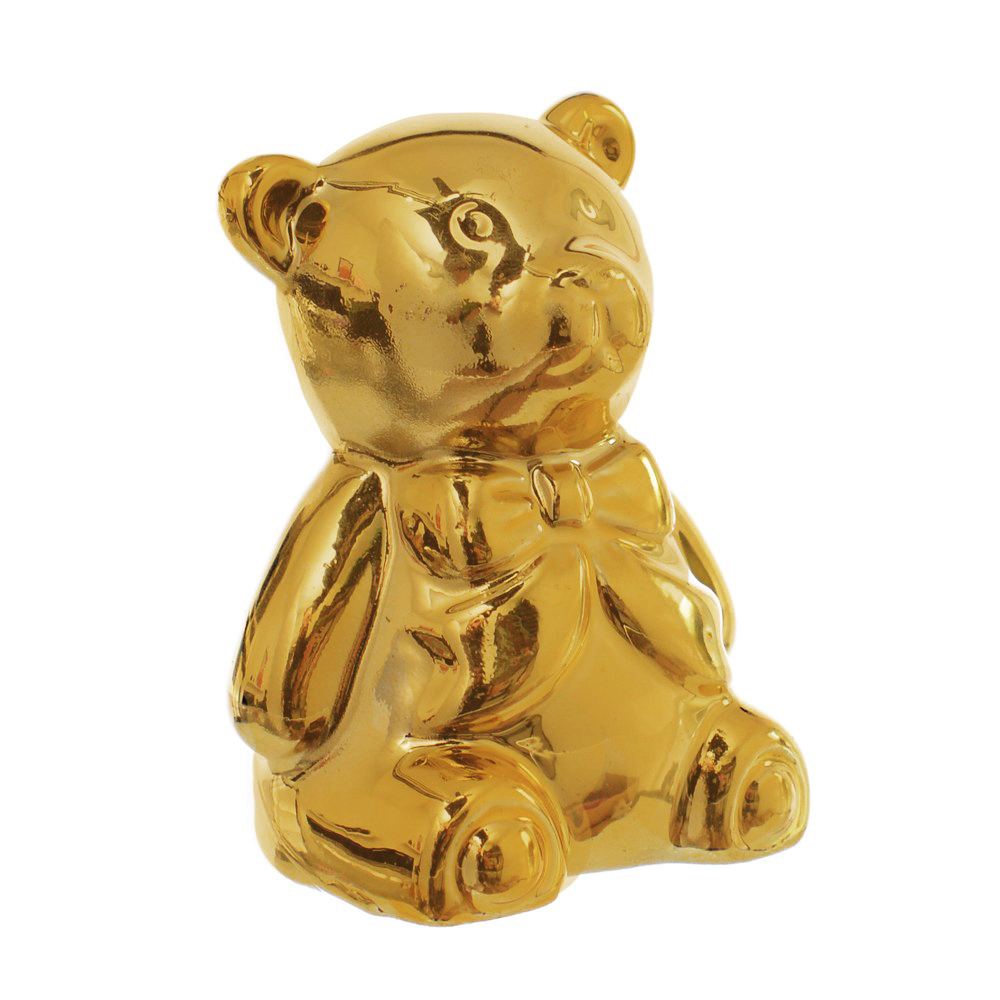 ENFEITE URSO DE PORCELANA METALIZADO DOURADO 6,3X5X4,5CM