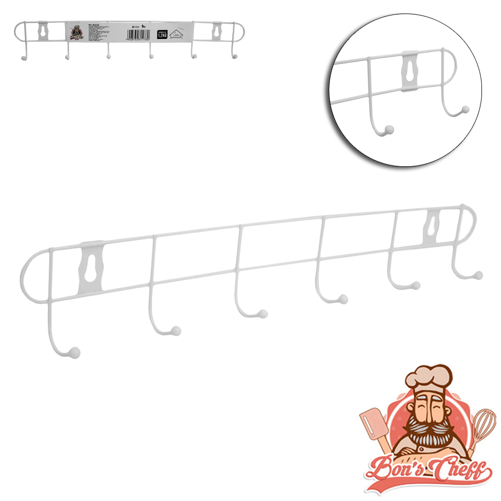 CABIDE GANCHO ARAMADO BRANCO COM 6 GANCHOS 33X5CM