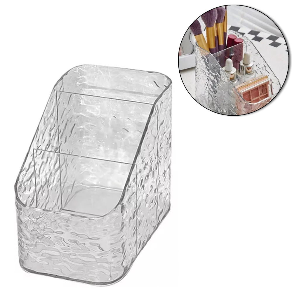 ORGANIZADOR DE PLASTICO PET FLEXIVEL RETANGULAR COM 3 DIVISORIAS MULTIUSO 15X11X9CM