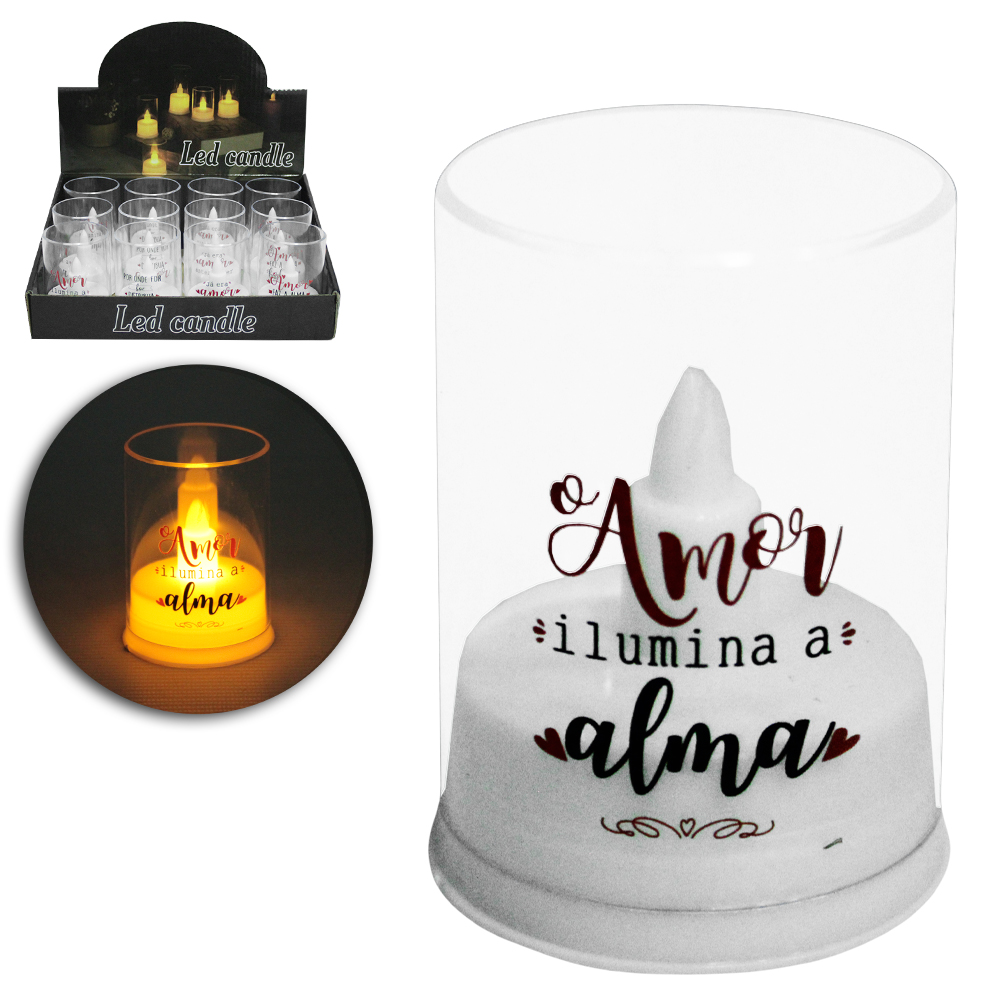 VELA DECORATIVA ELETRONICA DE LED FRASES A BATERIA 7X4,5CM DE Ø