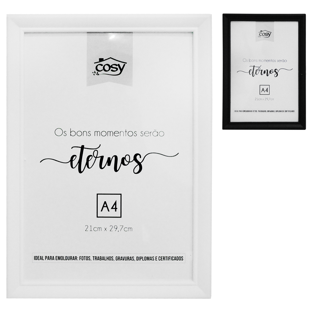 QUADRO PARA DIPLOMAS / CERTIFICADOS A4 DE PLASTICO LISO PRETO/BRANCO 29,7X21CM