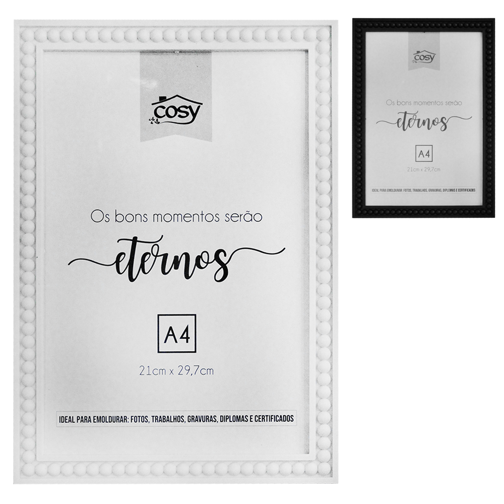 QUADRO PARA DIPLOMAS / CERTIFICADOS A4 DE PLASTICO BOLINHAS PRETO / BRANCO 31X22CM