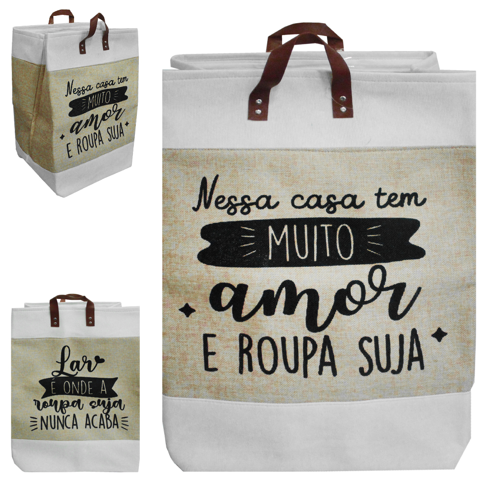 CESTO ORGANIZADOR PARA ROUPAS DE POLIESTER RETANGULAR DOBRAVEL COM ALCA 56X35X35CM