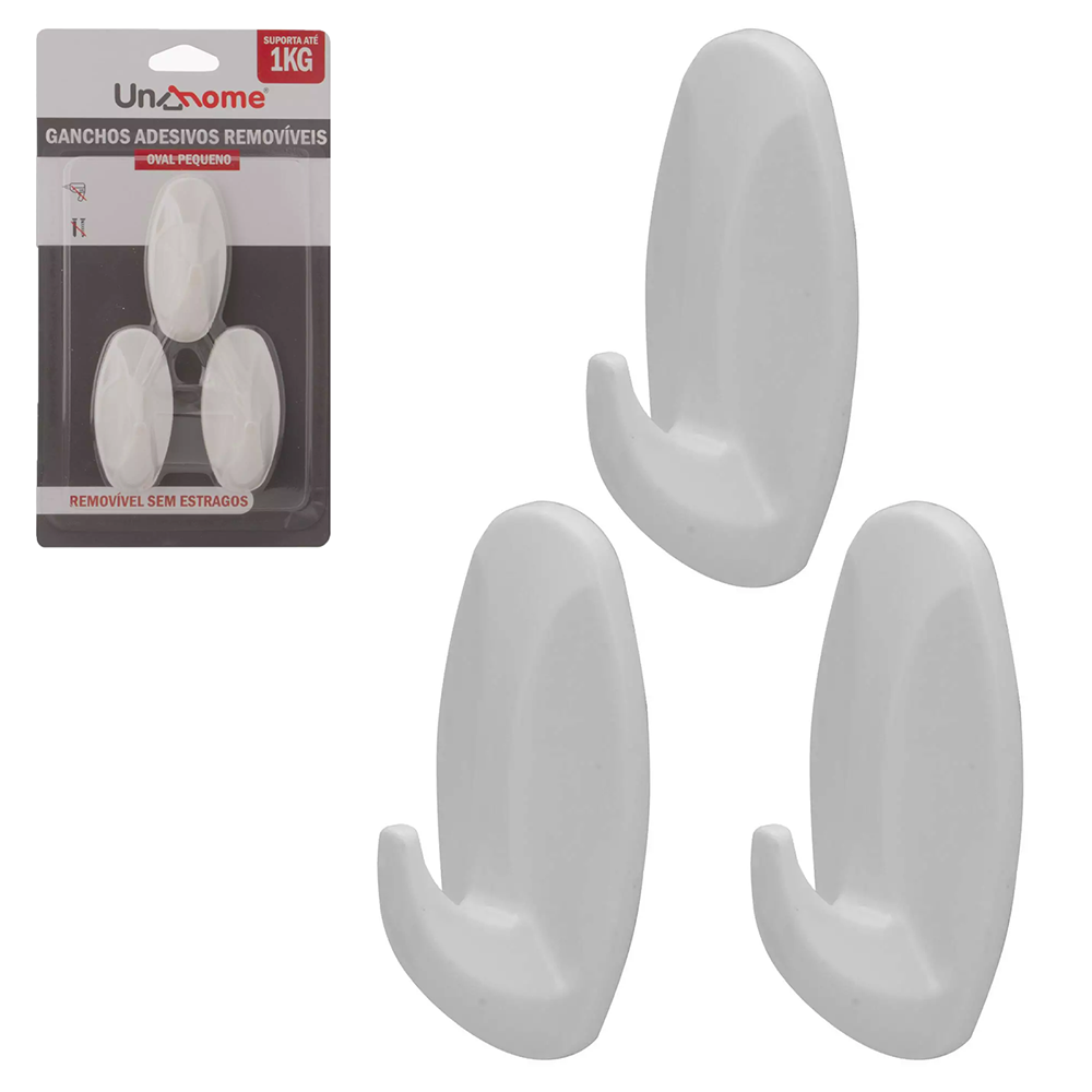 CABIDE GANCHO DE PLASTICO OVAL PEQUENO AUTOADESIVO COM 3 PECAS 5,6X2,4X2,2CM