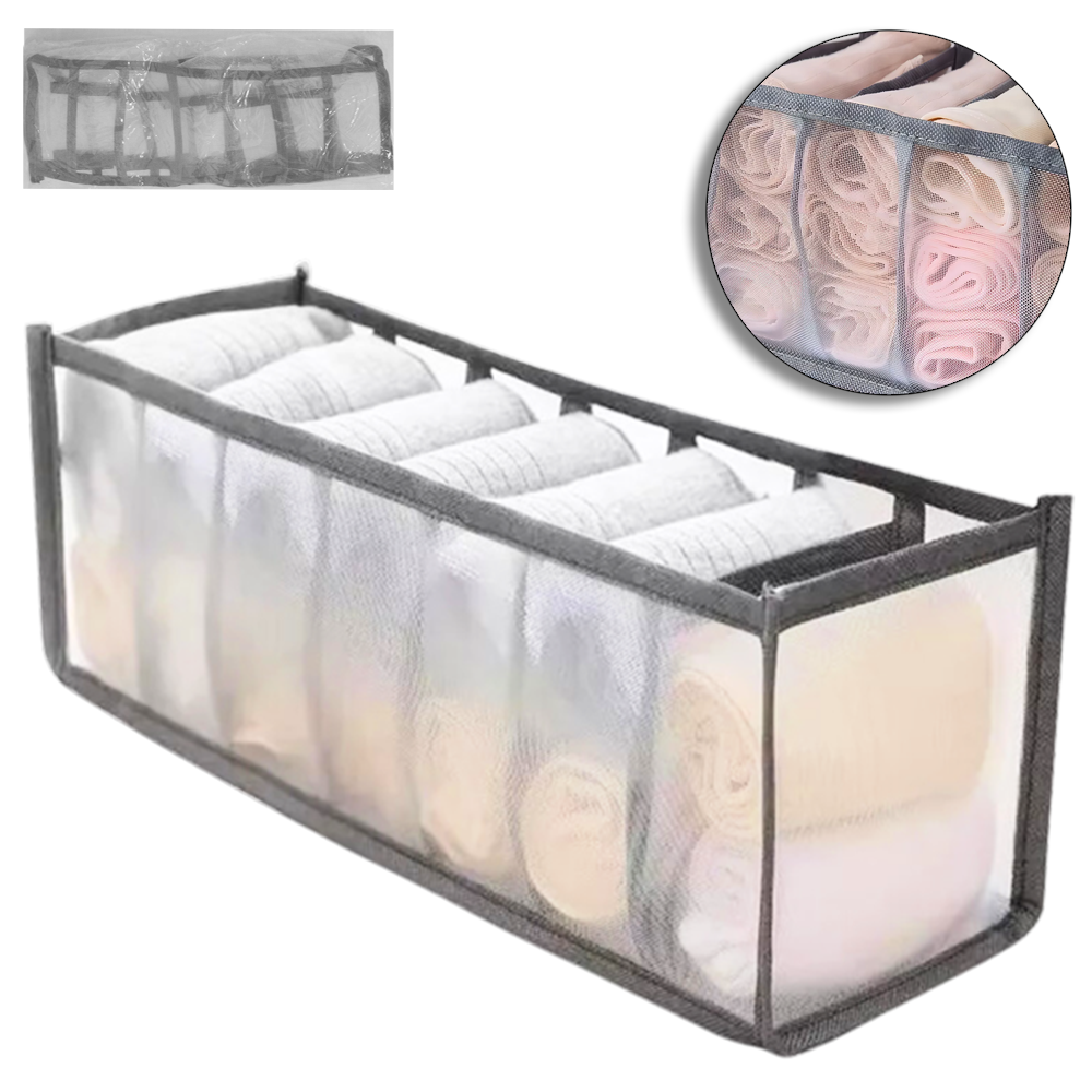 ORGANIZADOR DE POLIESTER TELADO DOBRAVEL ROUPAS INTIMAS 7 DIVISORIAS 36X17X12CM