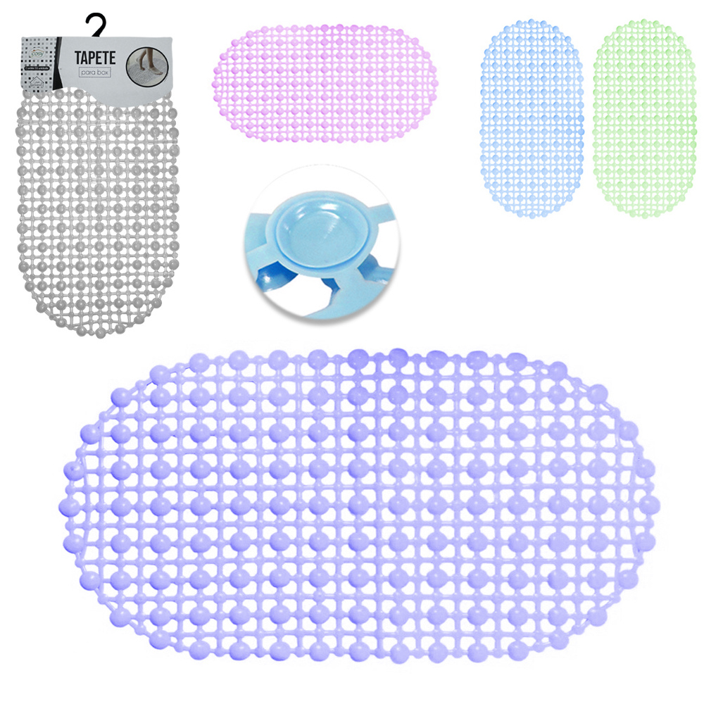 TAPETE DE PISO DE PVC OVAL PARA BANHEIRO COM VENTOSA TRANSCOLOR 60X33CM