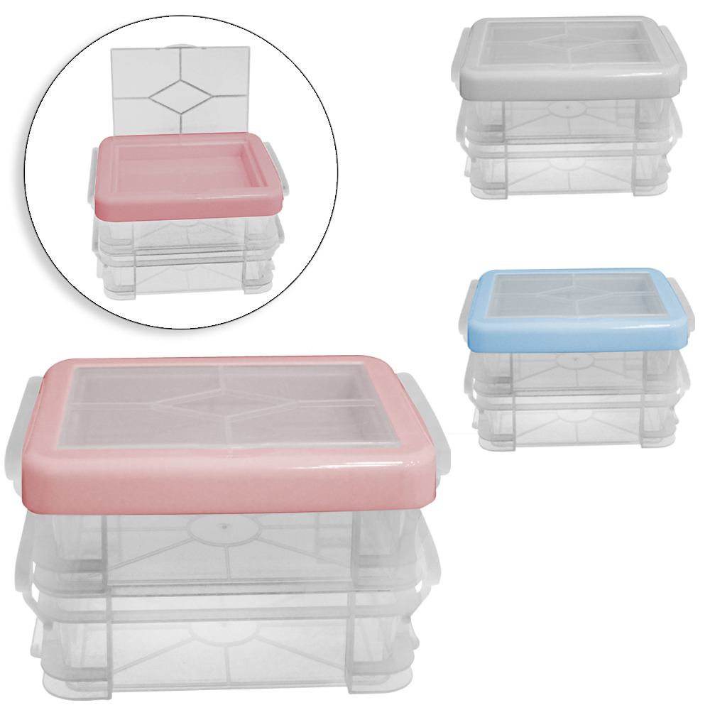 CAIXA ORGANIZADOR DE PLASTICO DUPLO RETANGULAR COM TRAVA + TAMPA 13X9,5X8,5CM