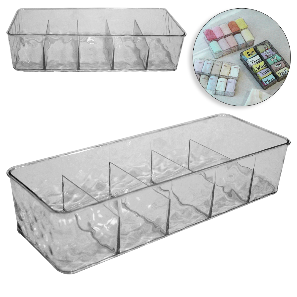 CAIXA ORGANIZADOR DE PLASTICO PET FLEXIVEL RETANGULAR COM 5 DIVISORIAS MULTIUSO 28,5X10,5X6CM