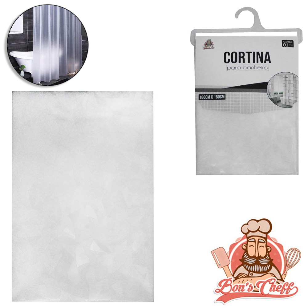 CORTINA DE BOX DE PLASTICO PE COM 12 GANCHOS 180X180CM