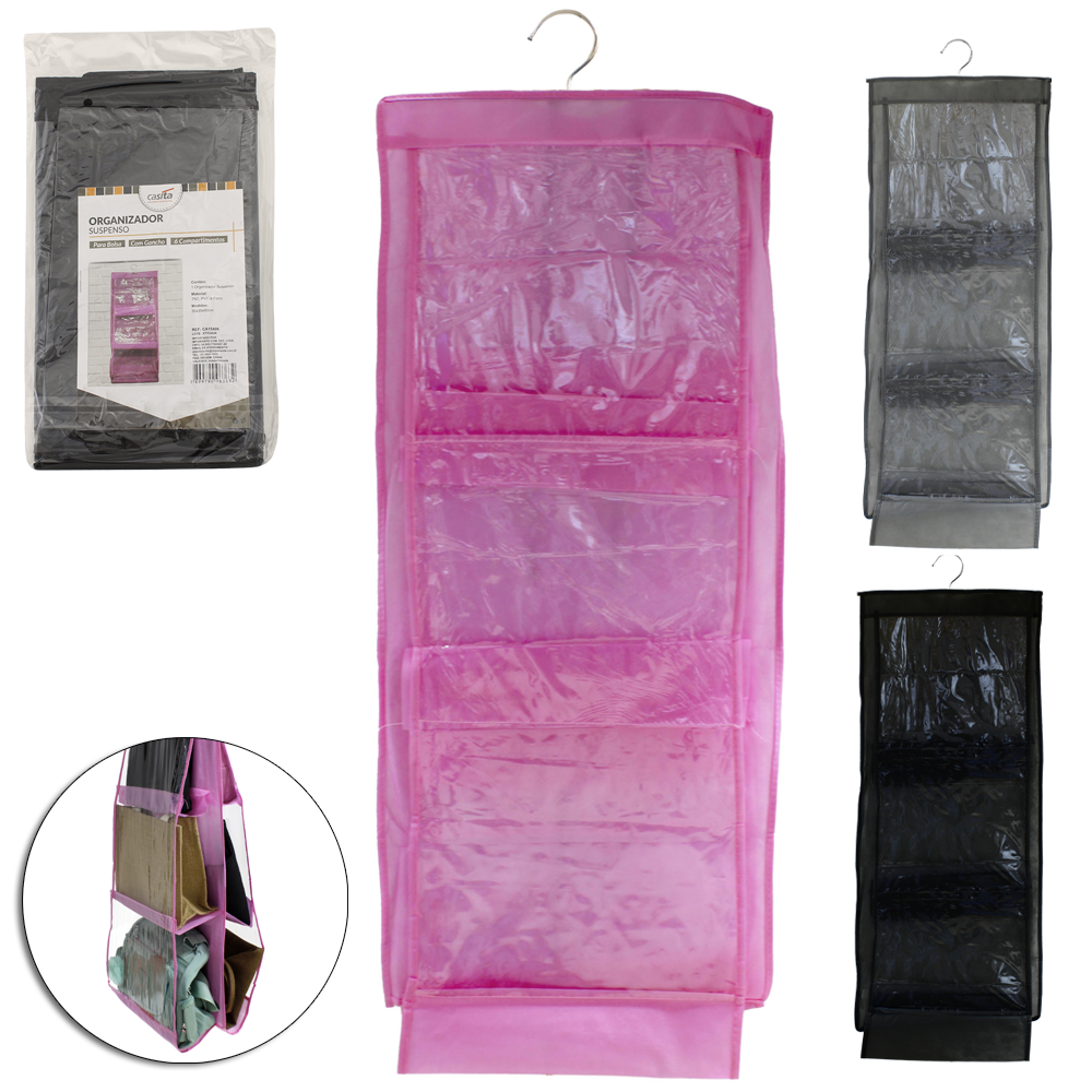 CABIDE ORGANIZADOR DE PVC / TNT PARA 6 BOLSAS MULTIUSO 90X35CM